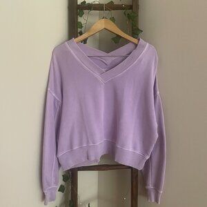Aerie Lavender V-Neck Sweatshirt – Oversized Fit, Soft & Comfy
